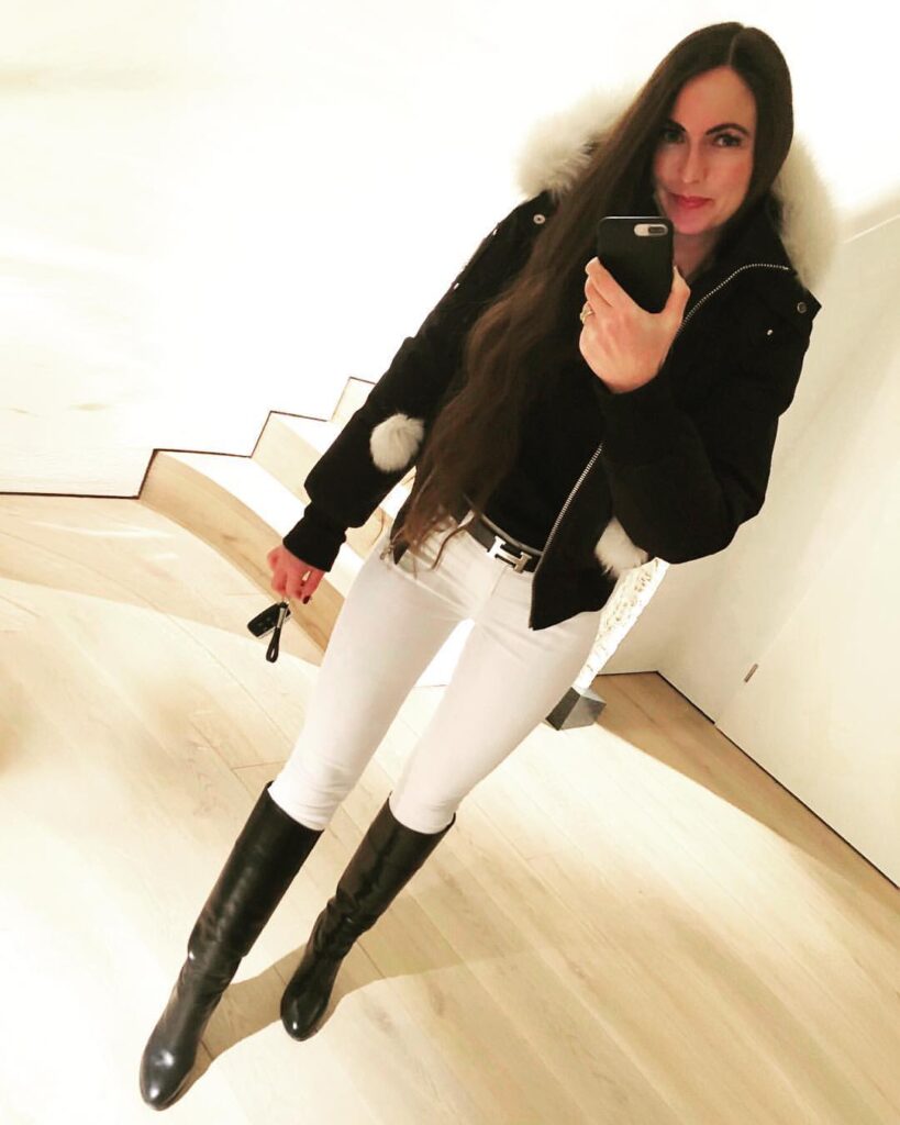 Fur-Hood Jacket and White Jeans with Black Boots