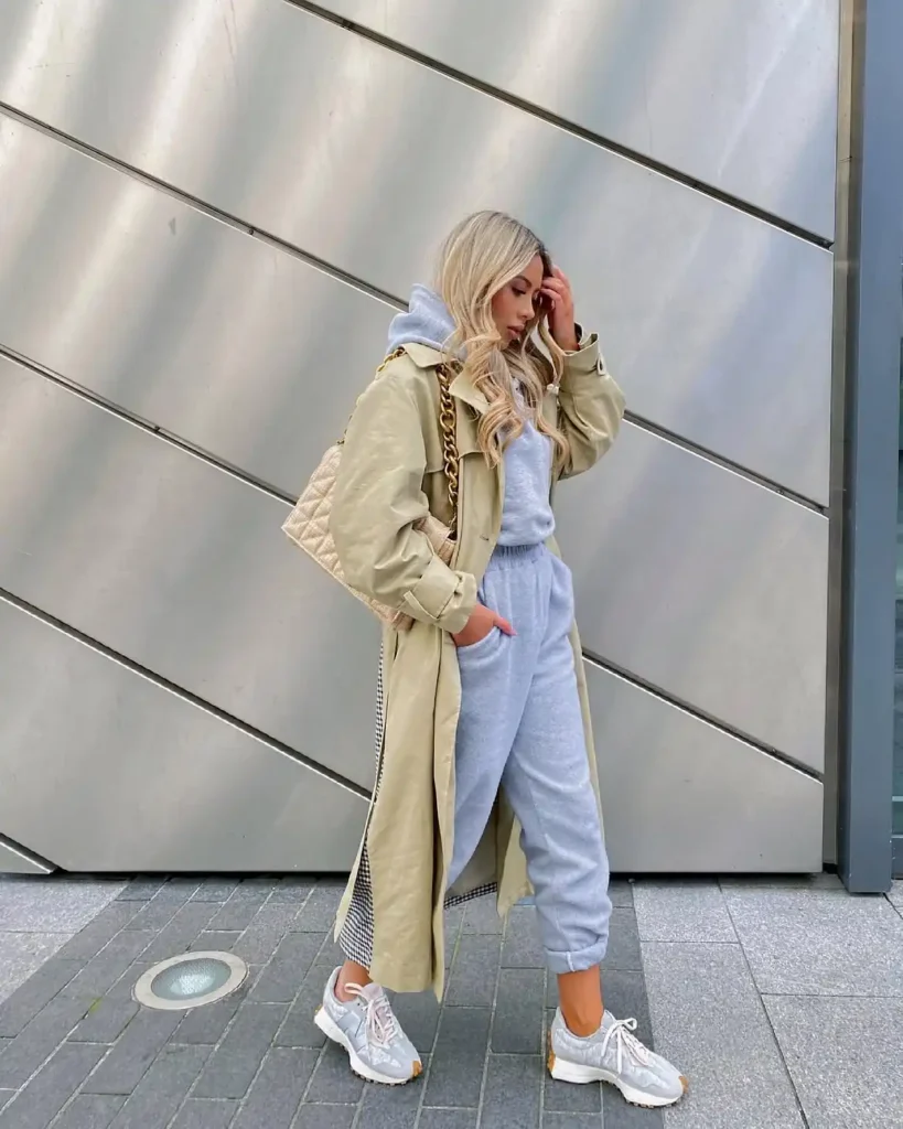 Leather Trench Coat and Sweat Set with New Balance 327