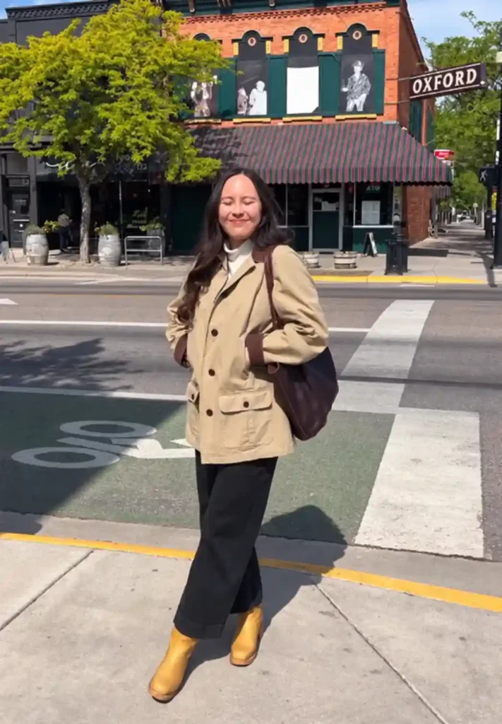 Utility Jacket and Yellow Boots for a Smart-Casual Spring Day
