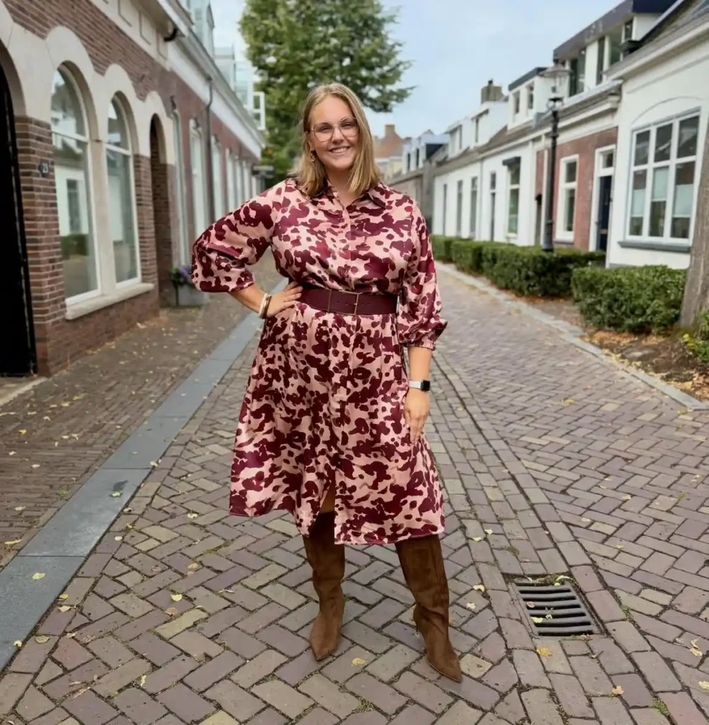 Printed Shirt Dress with Knee High Boots Plus Size