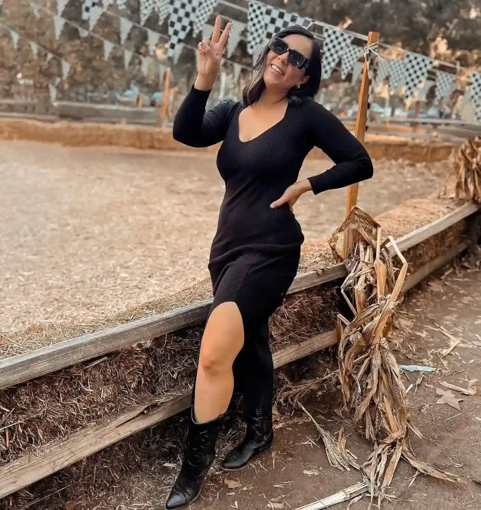Ribbed Midi Dress with Black Cowboy Boots