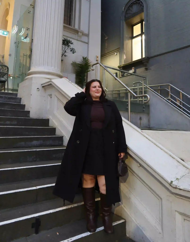 Black Long Coat with Knee High Boots Plus Size