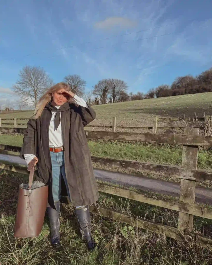Oversized Coat and Navy Wellies for a Countryside Winter Walk