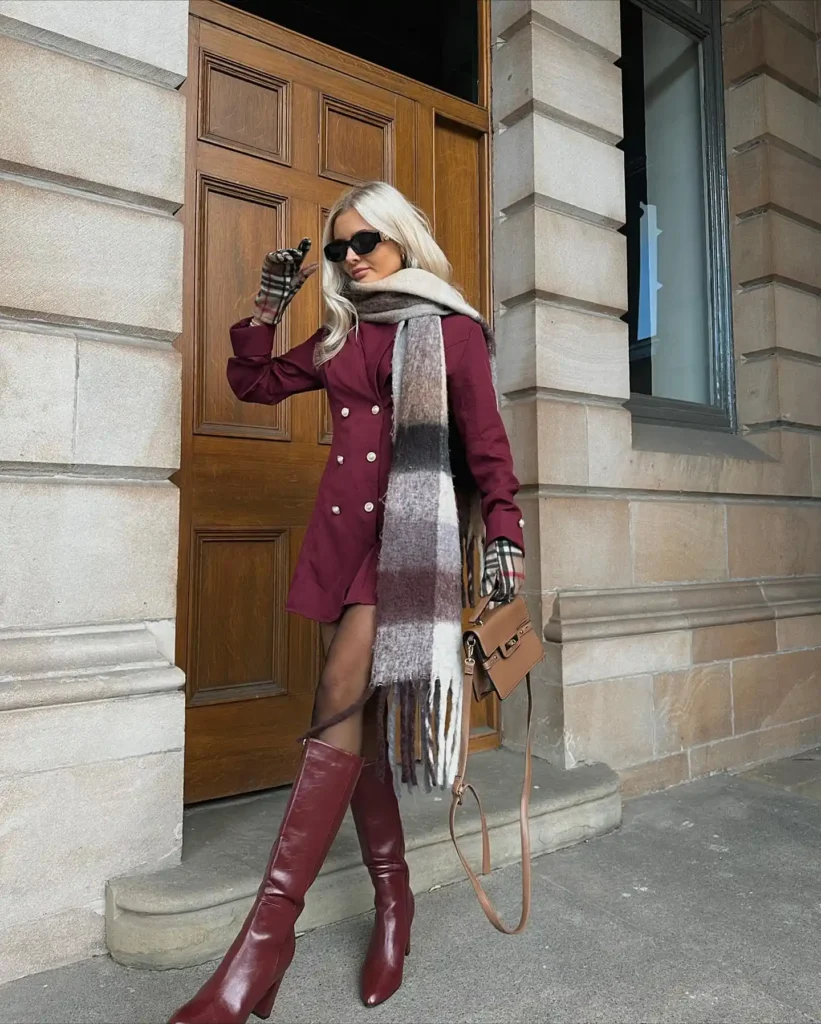 Burgundy Coat Dress with Matching Long Boots