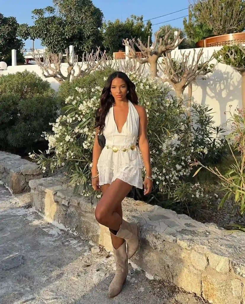 White Halter Playsuit with Cowboy Boots