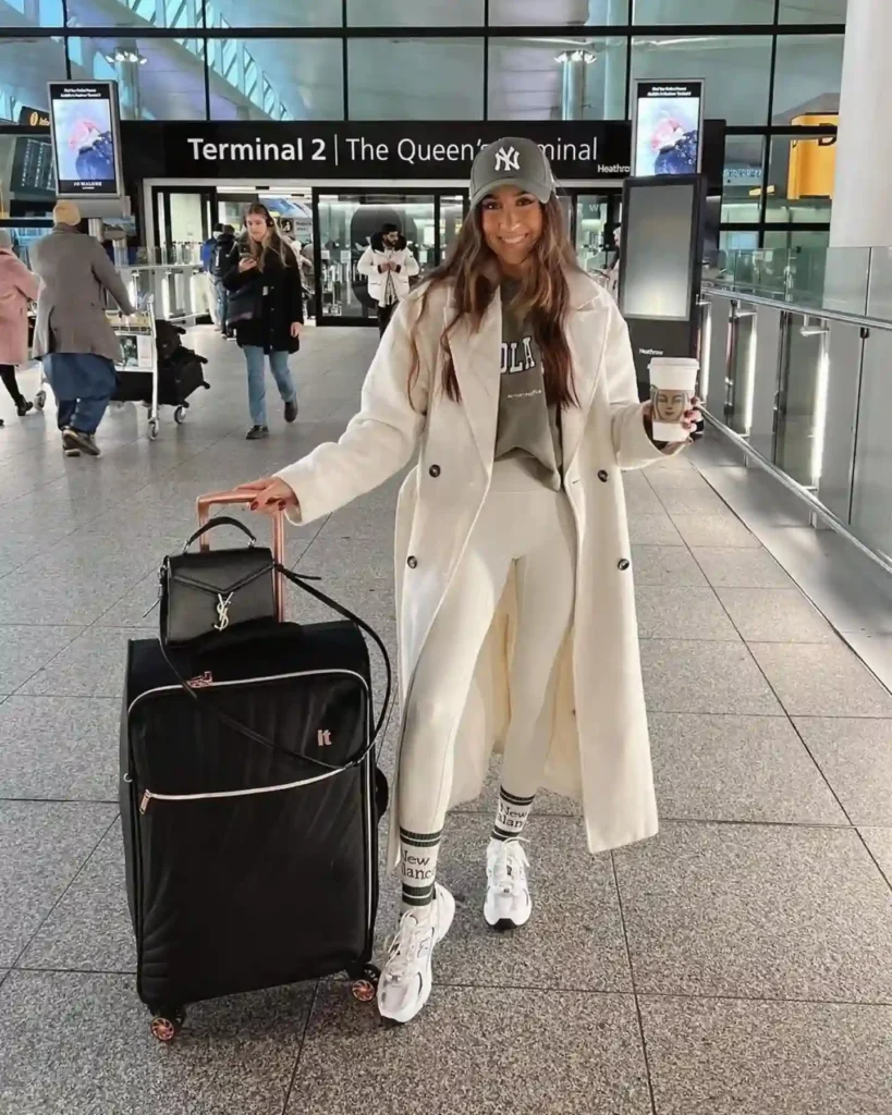 Long Coat and Cream Loungewear with New Balance 530s