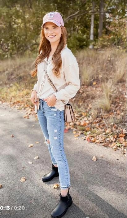Button-Up Shirt and Skinny Jeans with Rain Boots