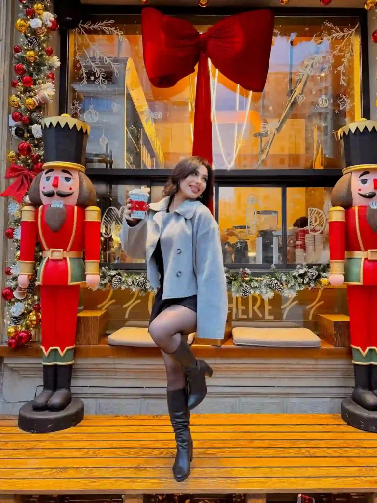 Grey Coat and Mini Skirt with Knee High Boots