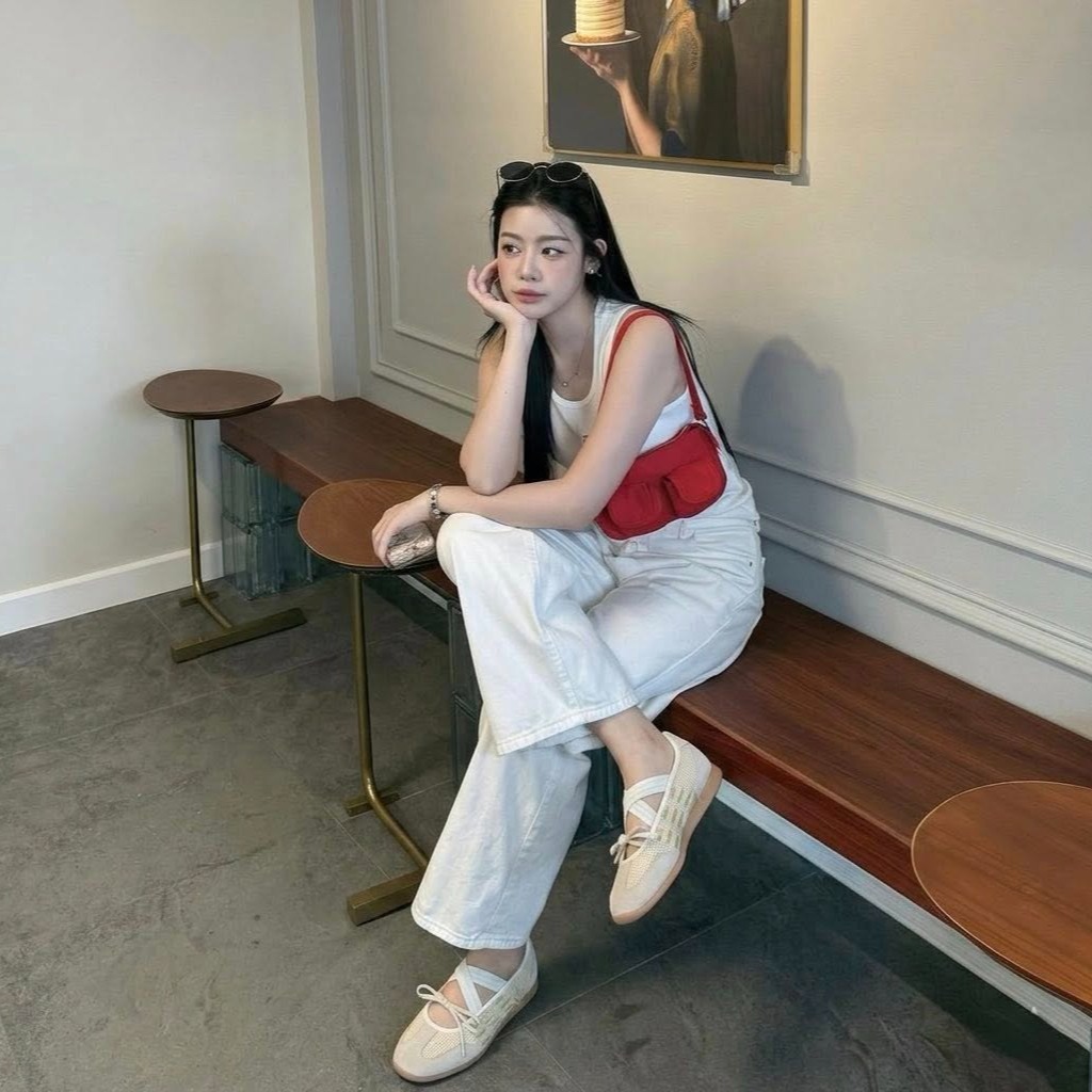 White Tank with Wide-Leg White Trousers