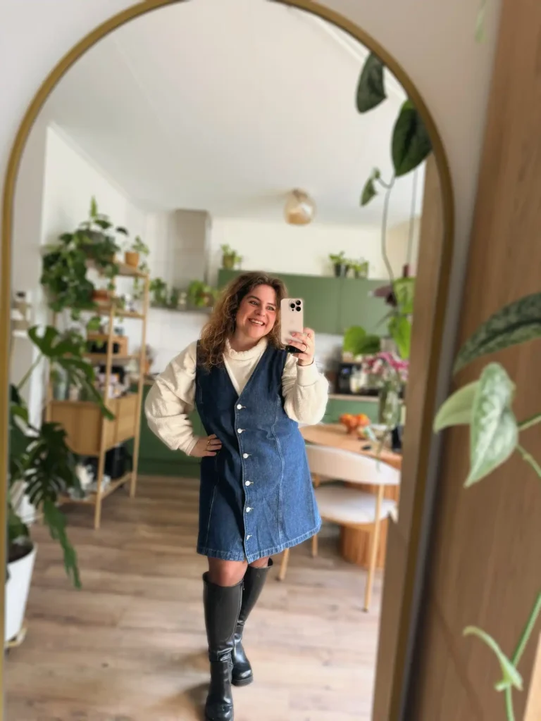 Denim Dress with Knee High Boots Plus Size