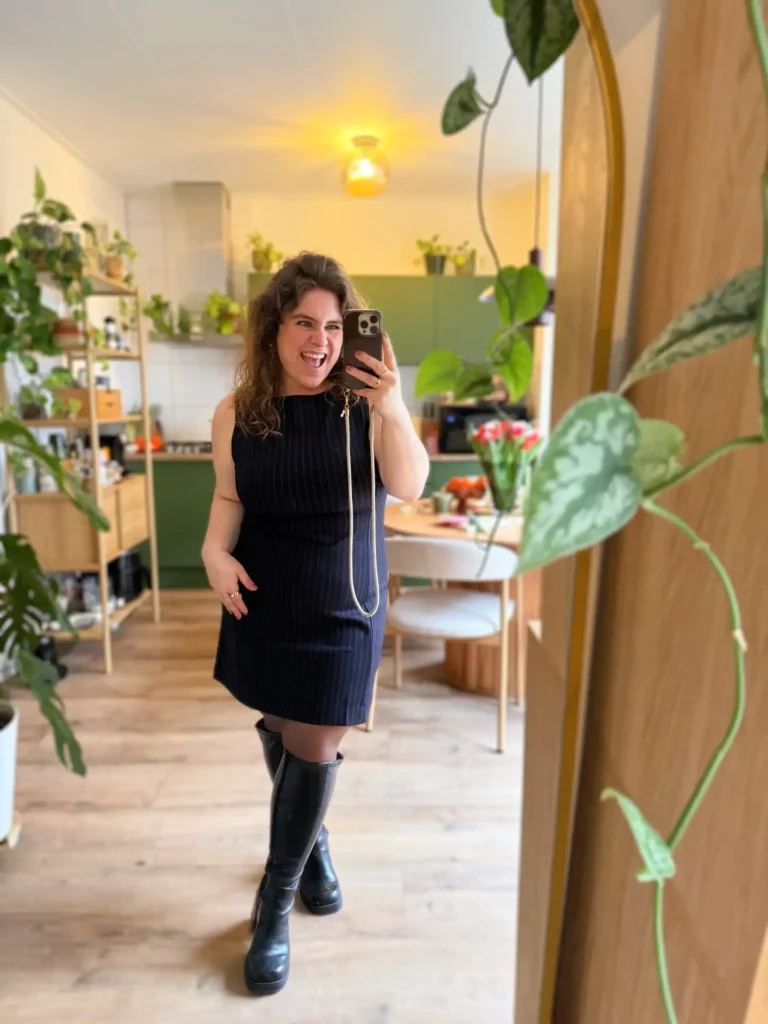 Black Sleeveless Dress with Knee High Boots Plus Size