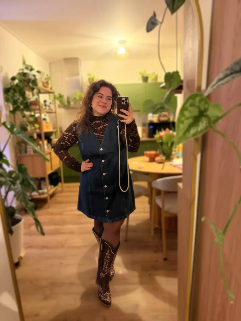Denim Vest Dress with Cowboy Boots Plus Size