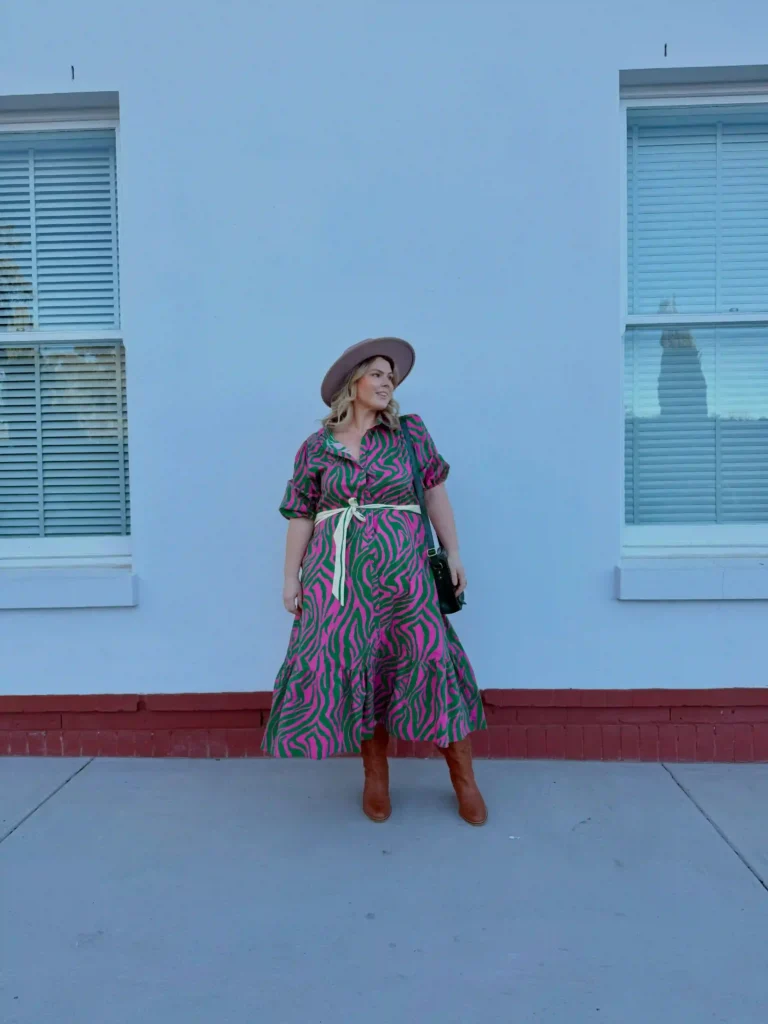 Vibrant Printed Dress with Knee High Boots Plus Size