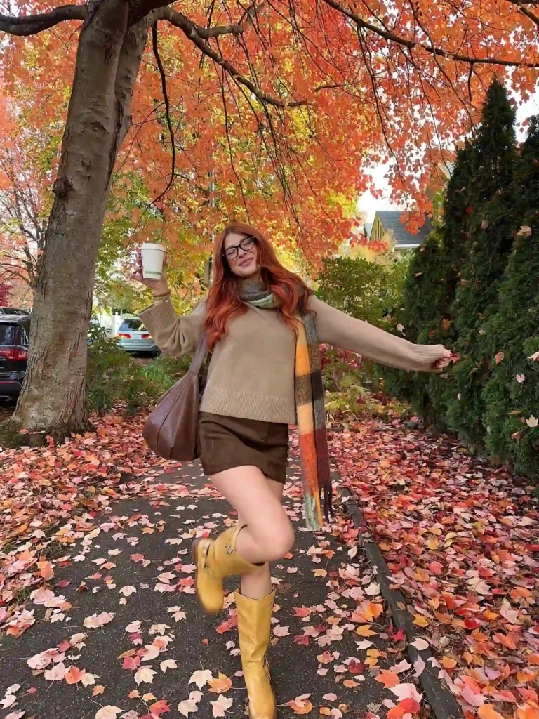 Camel Sweater and Suede Skirt with Banana Frye Boots