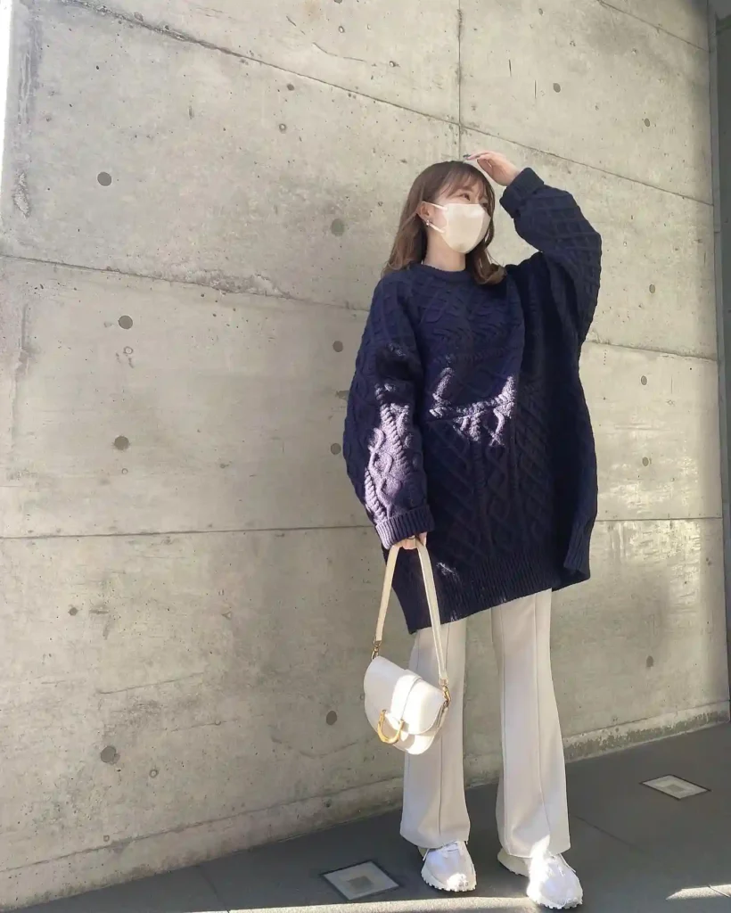 Oversized Cable Knit and Cream Pants with New Balance 327