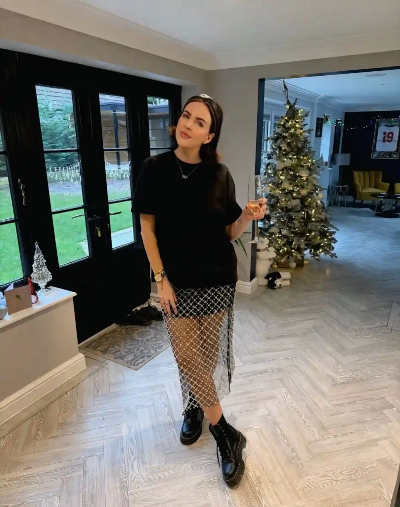 Oversized Tee and Embellished Sheer Skirt with Combat Boots