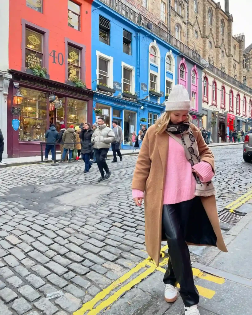 Camel Coat and Pink Knit with White Sneakers