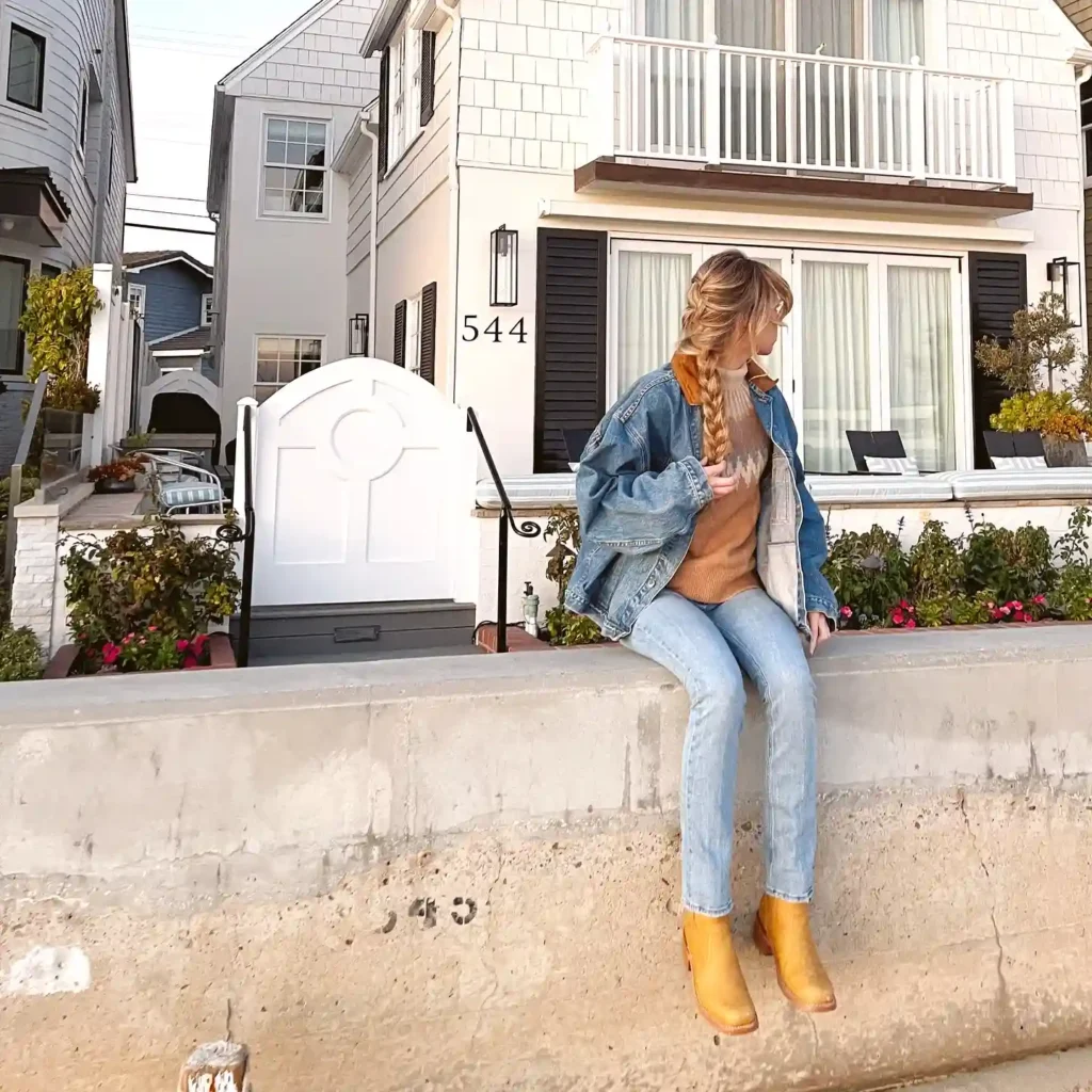 Oversized Denim Jacket and Knit Sweater for a Laid-Back Work Day