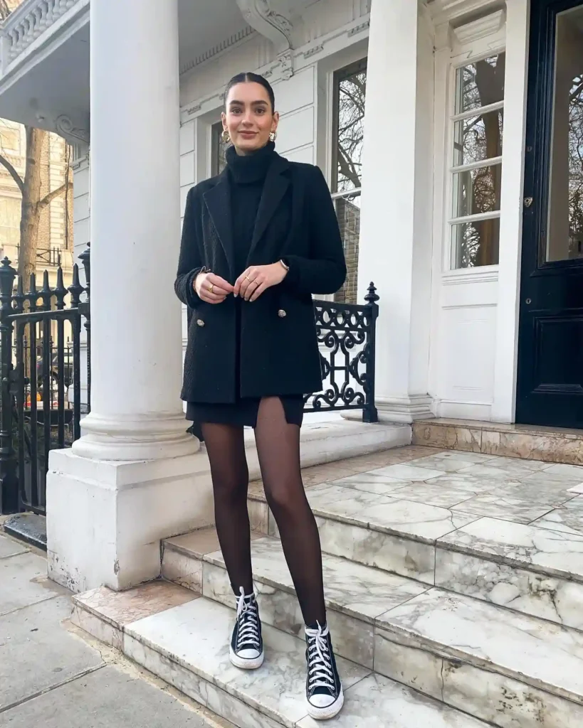 Black Blazer and Turtleneck with Converse High-Tops