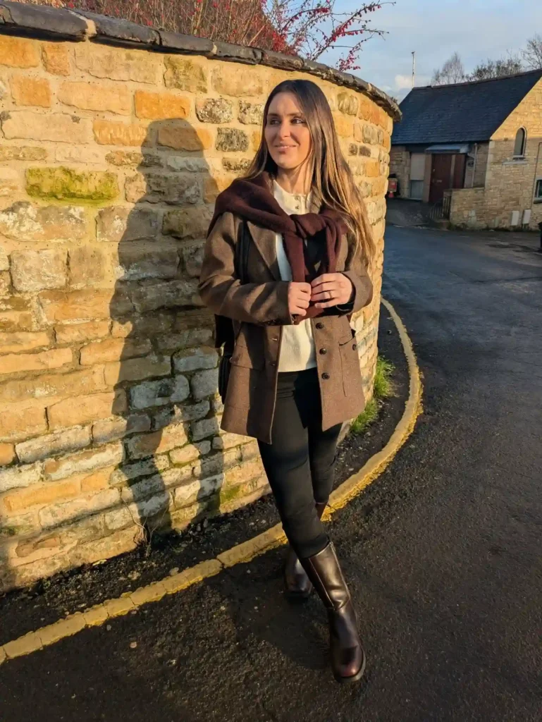 Tweed Blazer and Black Jeans with Knee-High Boots