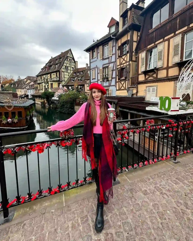 Pink Sweater with Plaid Scarf and Platform Boots