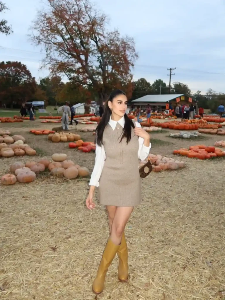 Sweater Dress and White Shirt with Banana Frye Boots