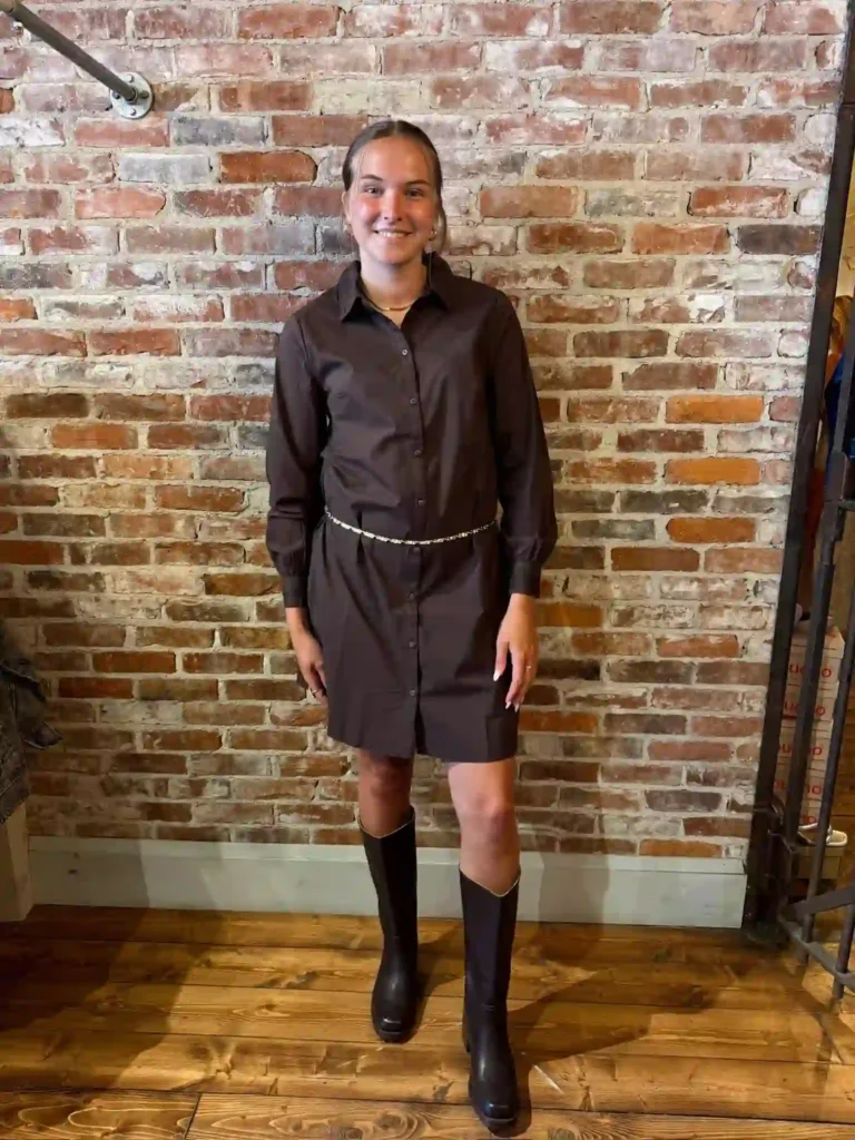 Brown Shirt Dress and Tall Boots for the Office