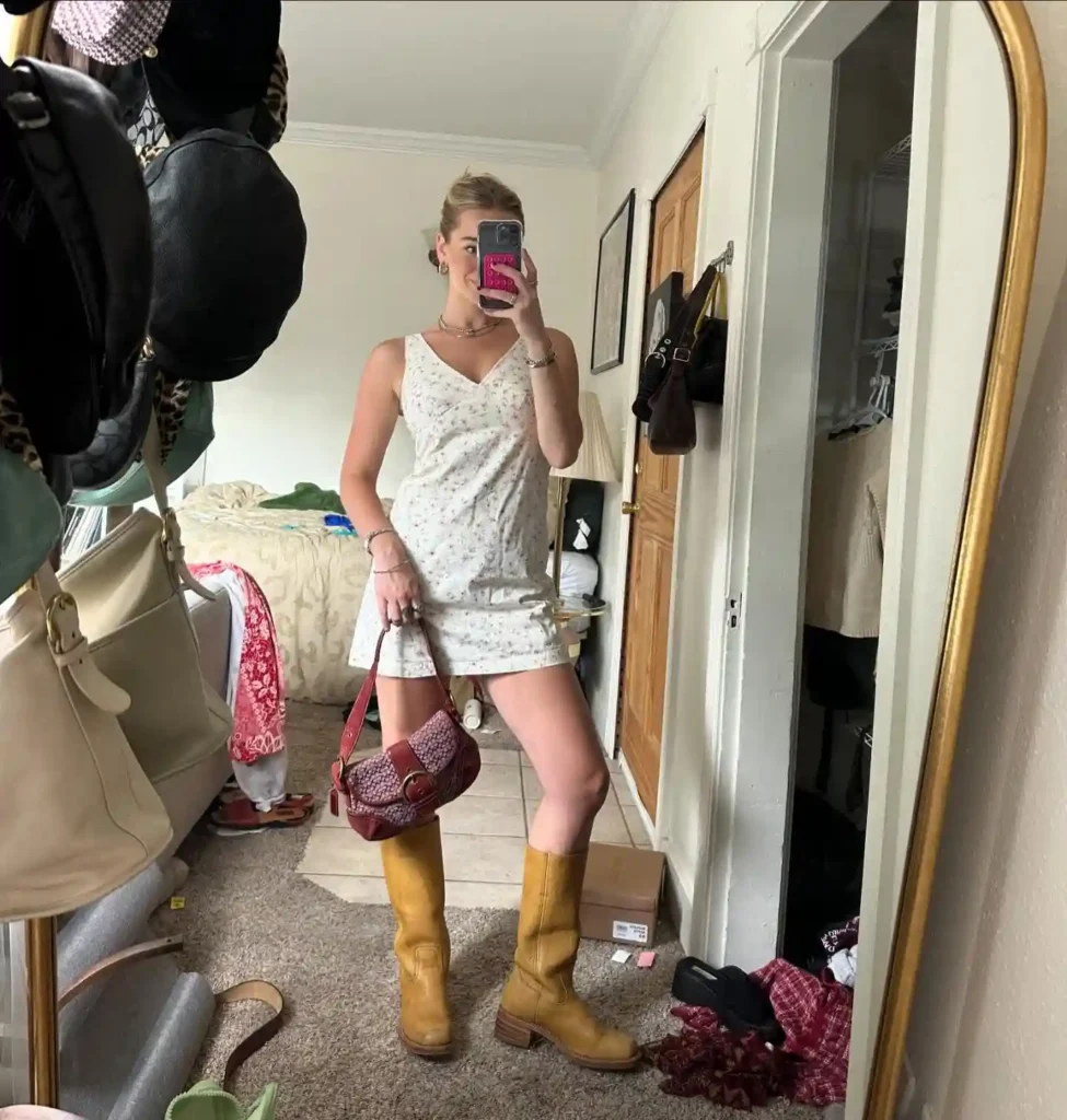 Floral Slip Dress with Banana Frye Boots